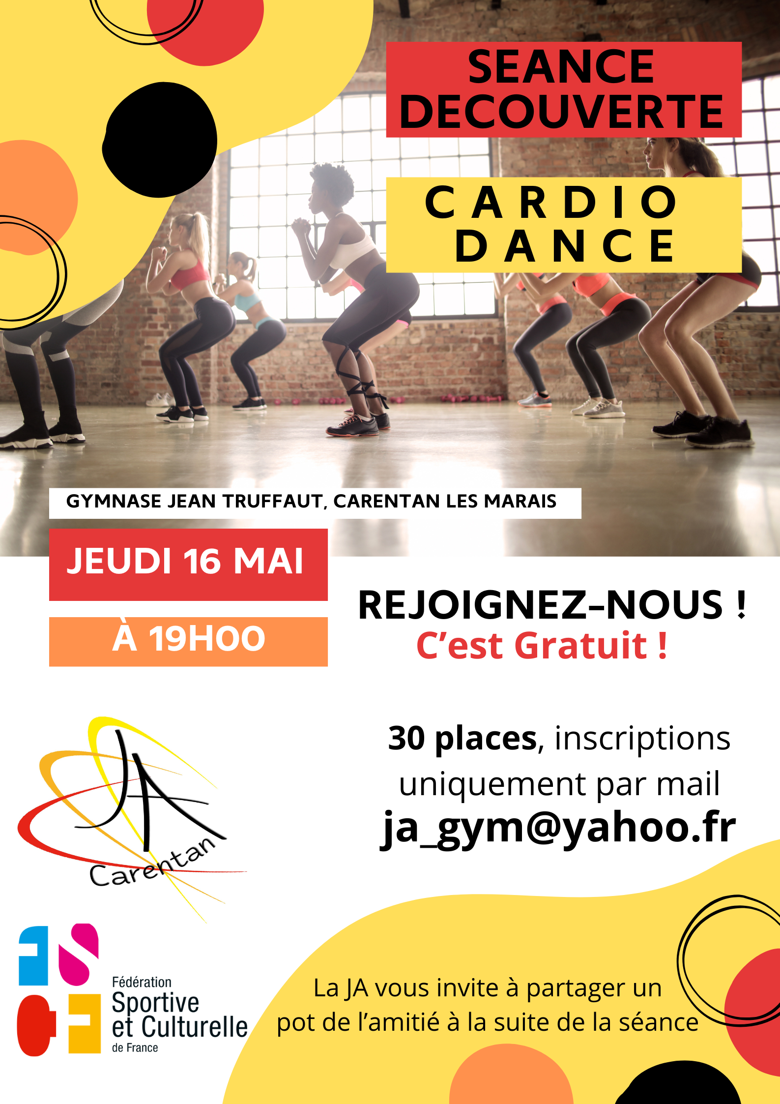 Affiche séance de découverte de cardio dance à la JA Carentan